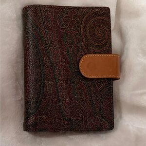 Etro Milano Paisley Leather Passport Holder Travel Wallet Organizer Brown Italy